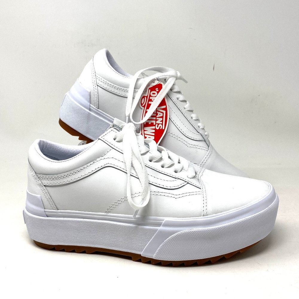 VANS OLD SKOOL STACKED Mens 9 white leather NEW